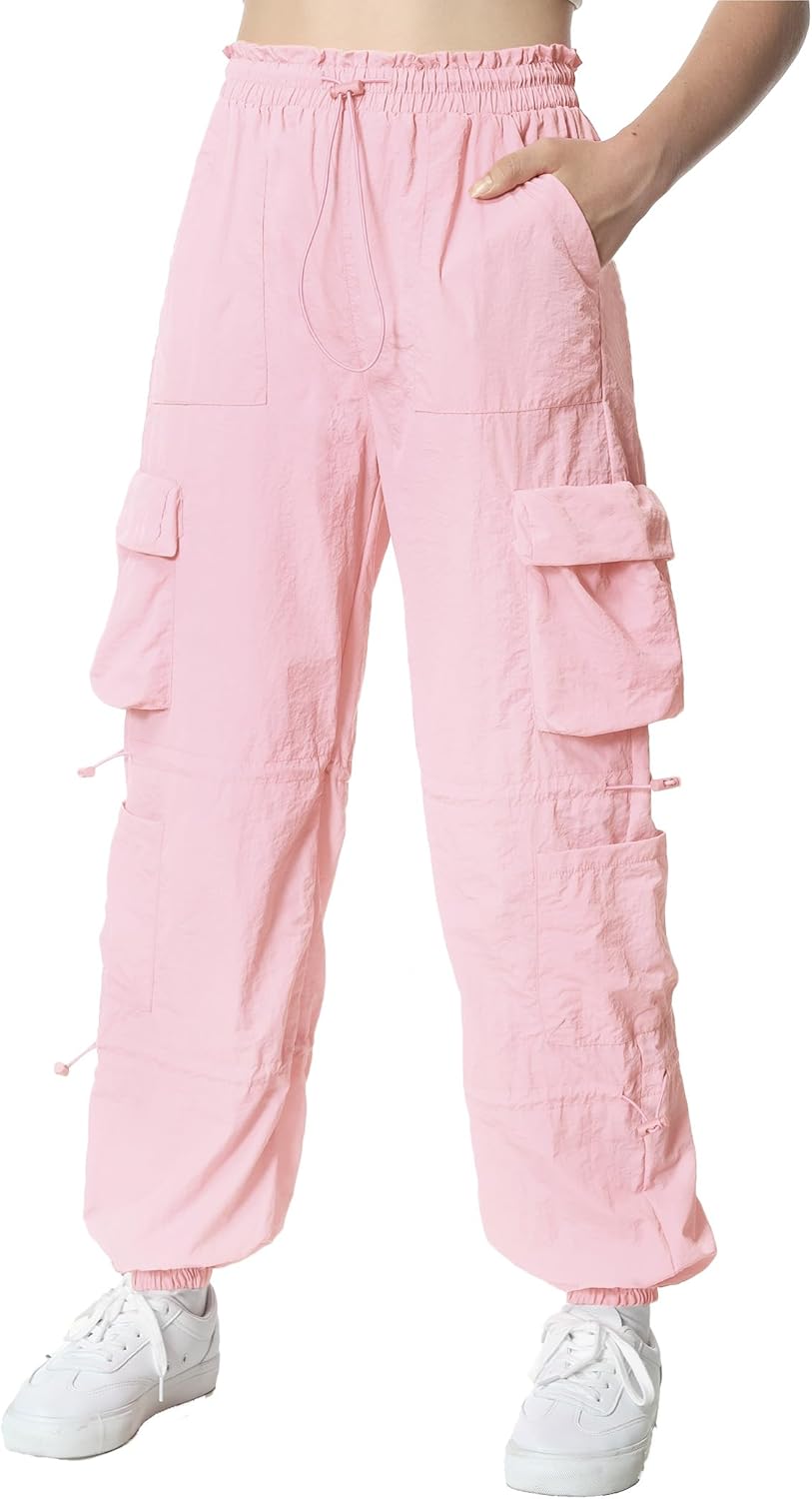 EXARUS Girls Parachute Pants Cargo Baggy Hip Hop Drawstring